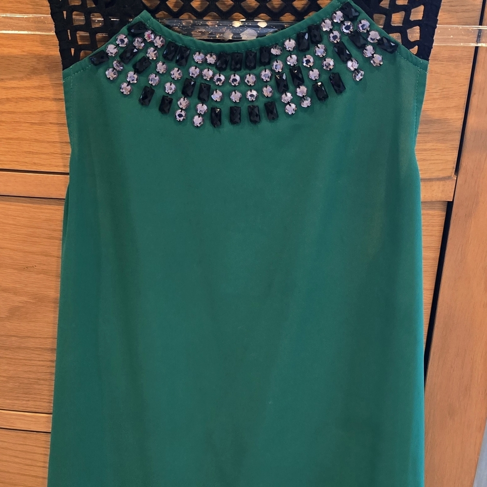 🍀💚 Express Green Sleeveless Top with Black Embellishments